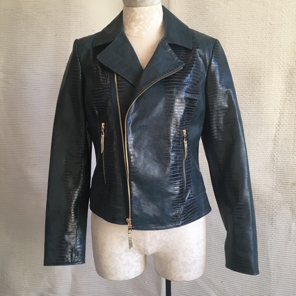 Neiman Marcus Jackets & Blazers - Elie Tahari Green Snake Print Leather Moto Jacket